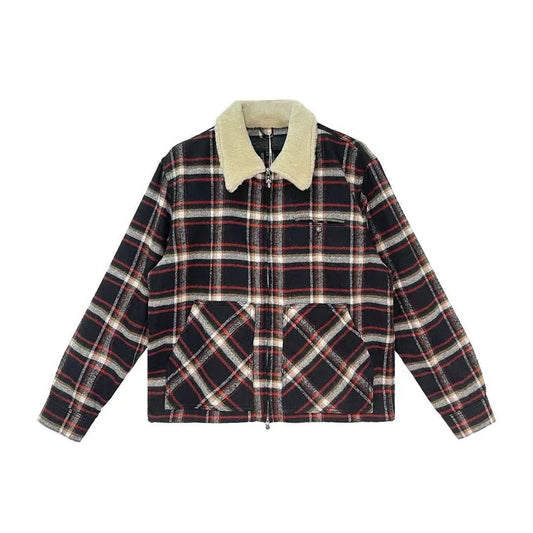 Chrome Hearts Flannel Fur Collar Zip Up Jacket - SHENGLI ROAD MARKET