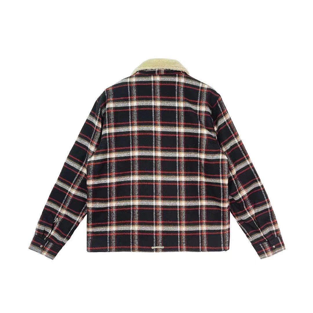 Chrome Hearts Flannel Fur Collar Zip Up Jacket - SHENGLI ROAD MARKET