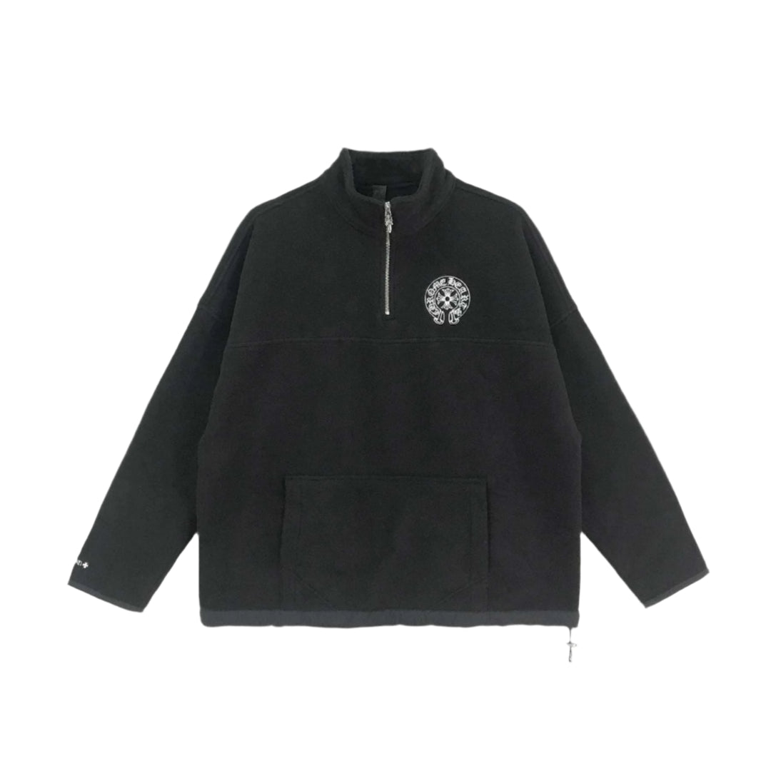 Chrome Hearts Fleece Horseshoe Logo Half Zip Sweatshirt with Silver Dagger - SHENGLI ROAD MARKET