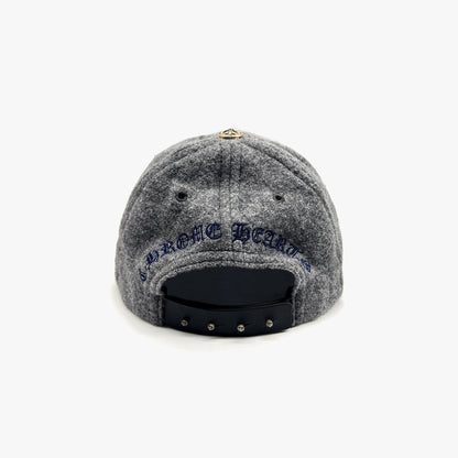 Chrome Hearts Gray Wool Baseball Cap with Leather Cross and Silver Button - SHENGLI ROAD MARKET