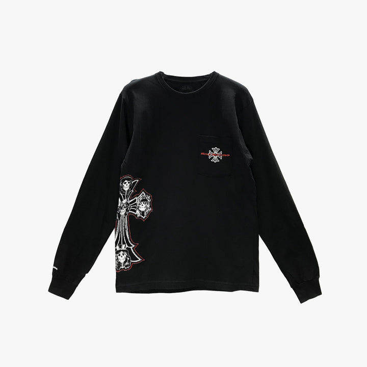 Chrome Hearts Gun N' Roses Black Cross Embroidery Logo Long Sleeve T-shirt - SHENGLI ROAD MARKET