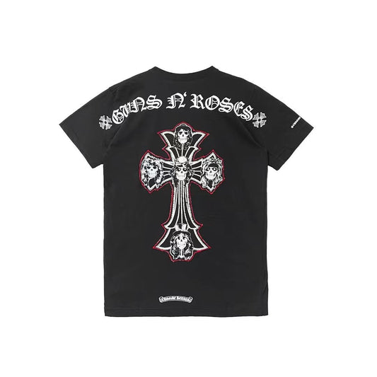 Chrome Hearts Gun N' Roses Black Cross Logo Short Sleeve Tee - SHENGLI ROAD MARKET