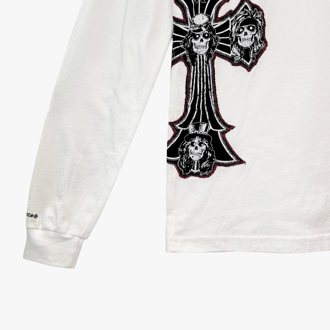 Chrome Hearts Gun N' Roses White Cross Embroidery Logo Long Sleeve T-shirt - SHENGLI ROAD MARKET