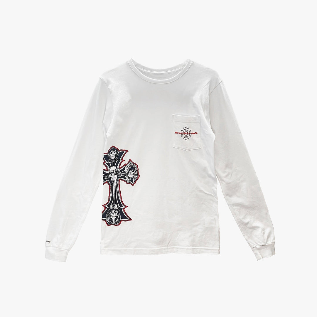 Chrome Hearts Gun N' Roses White Cross Embroidery Logo Long Sleeve T-shirt - SHENGLI ROAD MARKET