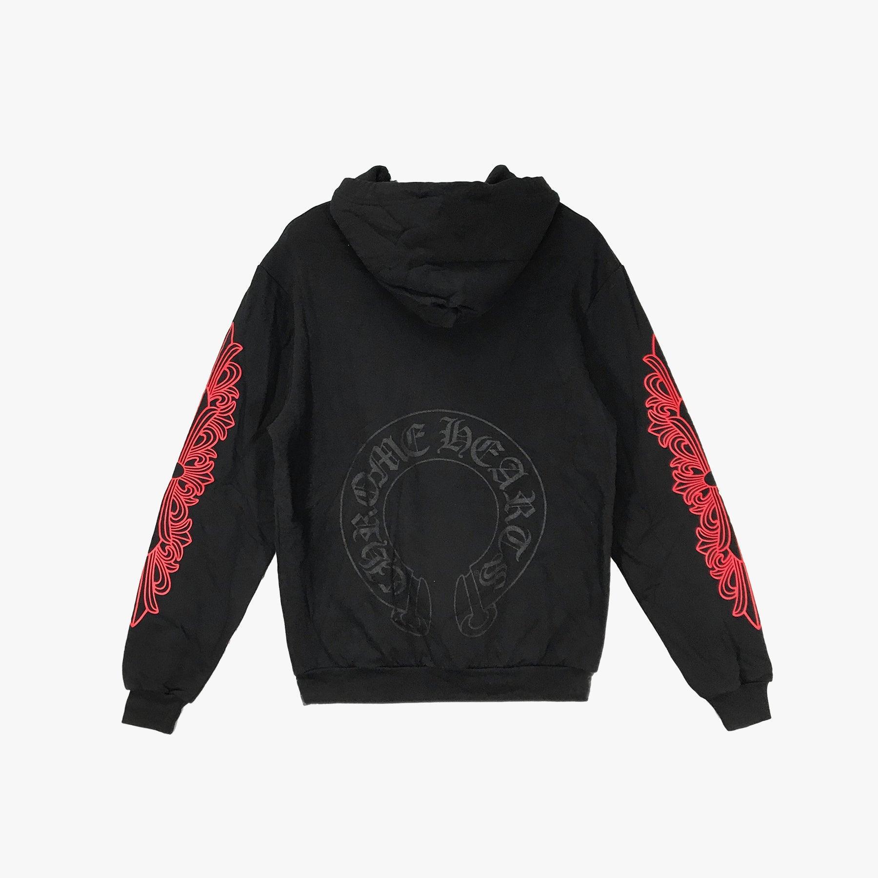 Chrome Hearts Horseshoe Logo With Red Cross On Sleeve Hoodie