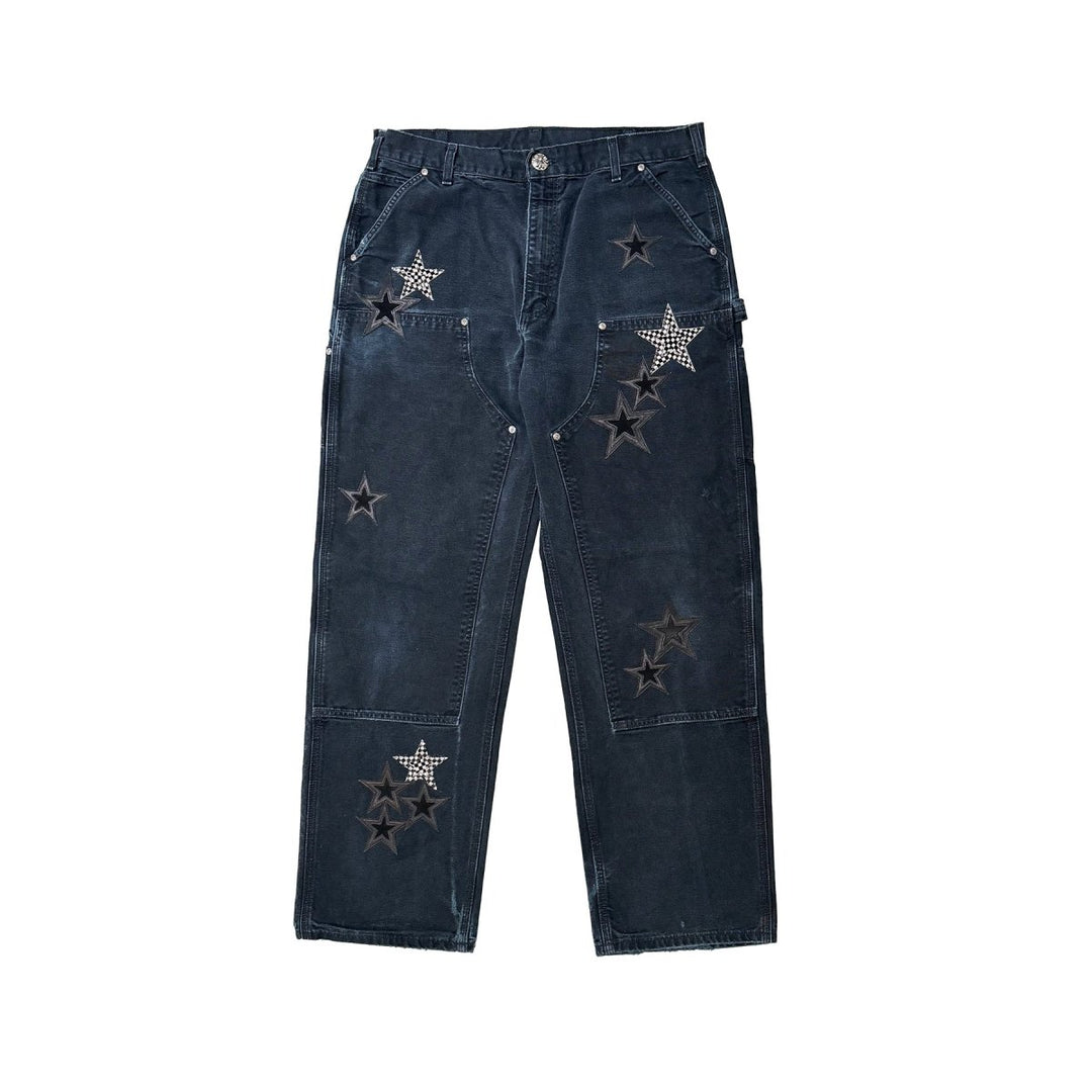 Chrome Hearts Las Vegas Exclusive Black & Checkered Star Leather Patch Carpenter Pants - SHENGLI ROAD MARKET