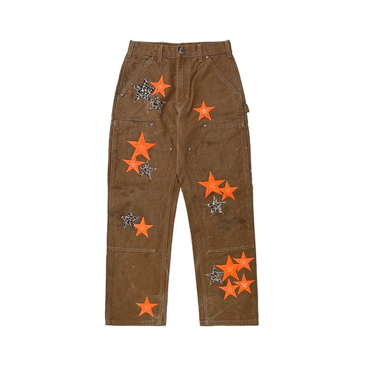 Chrome Hearts Las Vegas Exclusive Orange & Leopard Star Leather Patch Carpenter Pants - SHENGLI ROAD MARKET