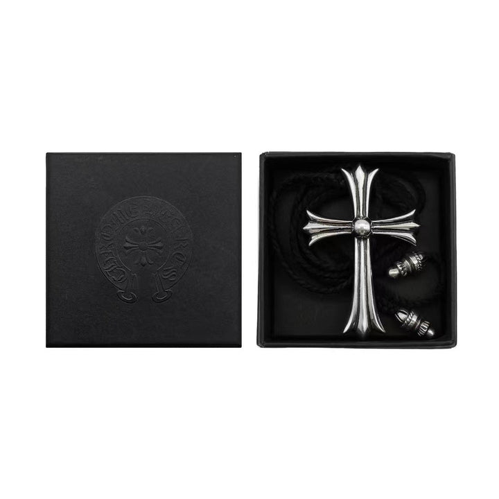 Chrome Hearts Leather Braids 925 Silver Cross Necklace - SHENGLI ROAD MARKET