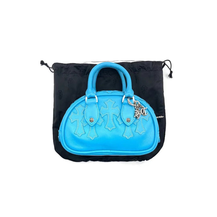 Chrome Hearts Leather Cross Patch Blue Mini Bowling Bag - SHENGLI ROAD MARKET