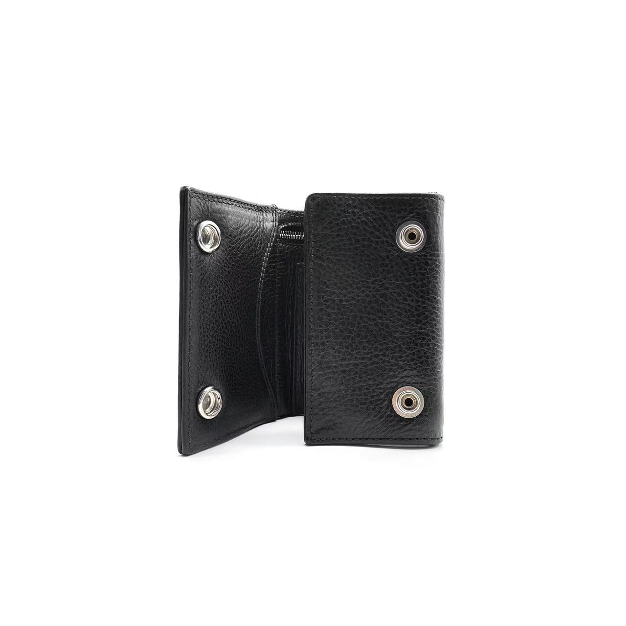 Chrome Hearts Leather Cross Silver Buttons Folded Wallet Card Holdera - SHENGLI ROAD MARKET