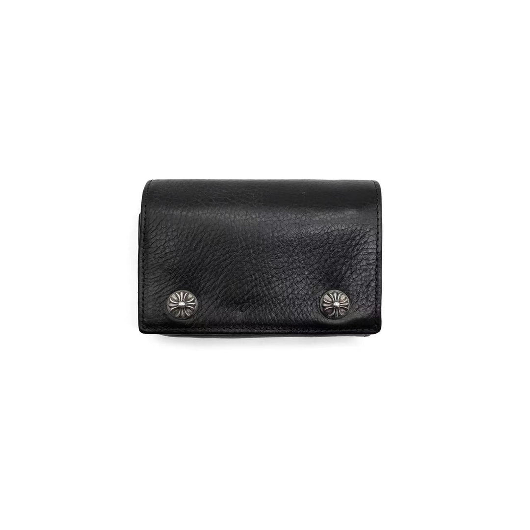 Chrome Hearts Leather Cross Silver Buttons Folded Wallet Card Holdera - SHENGLI ROAD MARKET