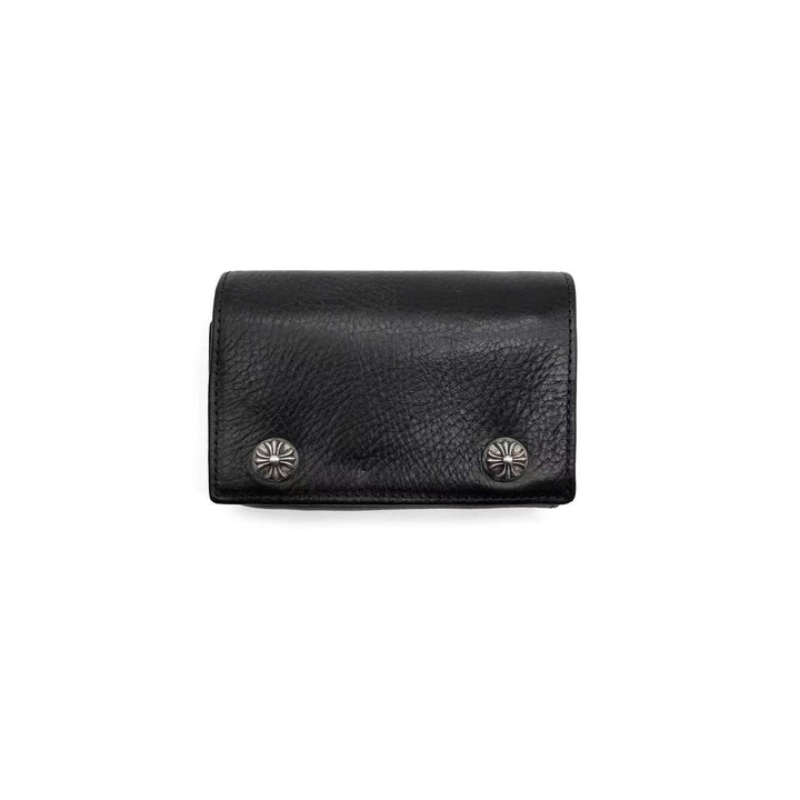 Chrome Hearts Leather Cross Silver Buttons Folded Wallet Card Holdera - SHENGLI ROAD MARKET