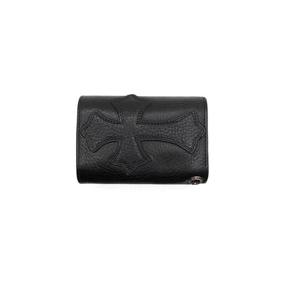 Chrome Hearts Leather Cross Silver Buttons Folded Wallet Card Holdera - SHENGLI ROAD MARKET