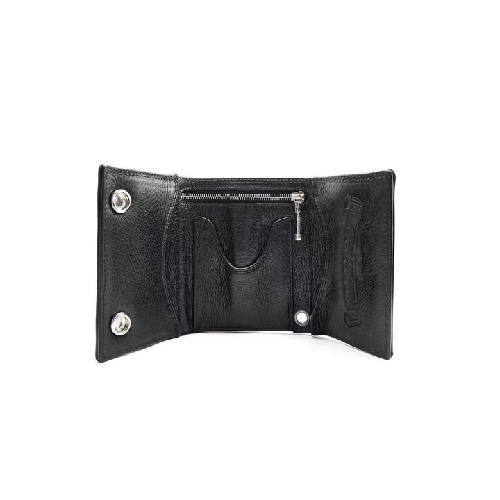 Chrome Hearts Leather Cross Silver Buttons Folded Wallet Card Holdera - SHENGLI ROAD MARKET