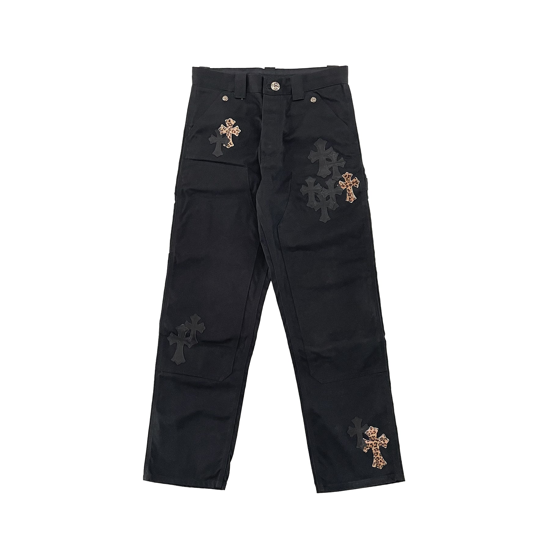 Chrome Hearts Leopard Black Leather Cross Carpenter Pants - SHENGLI ROAD MARKET