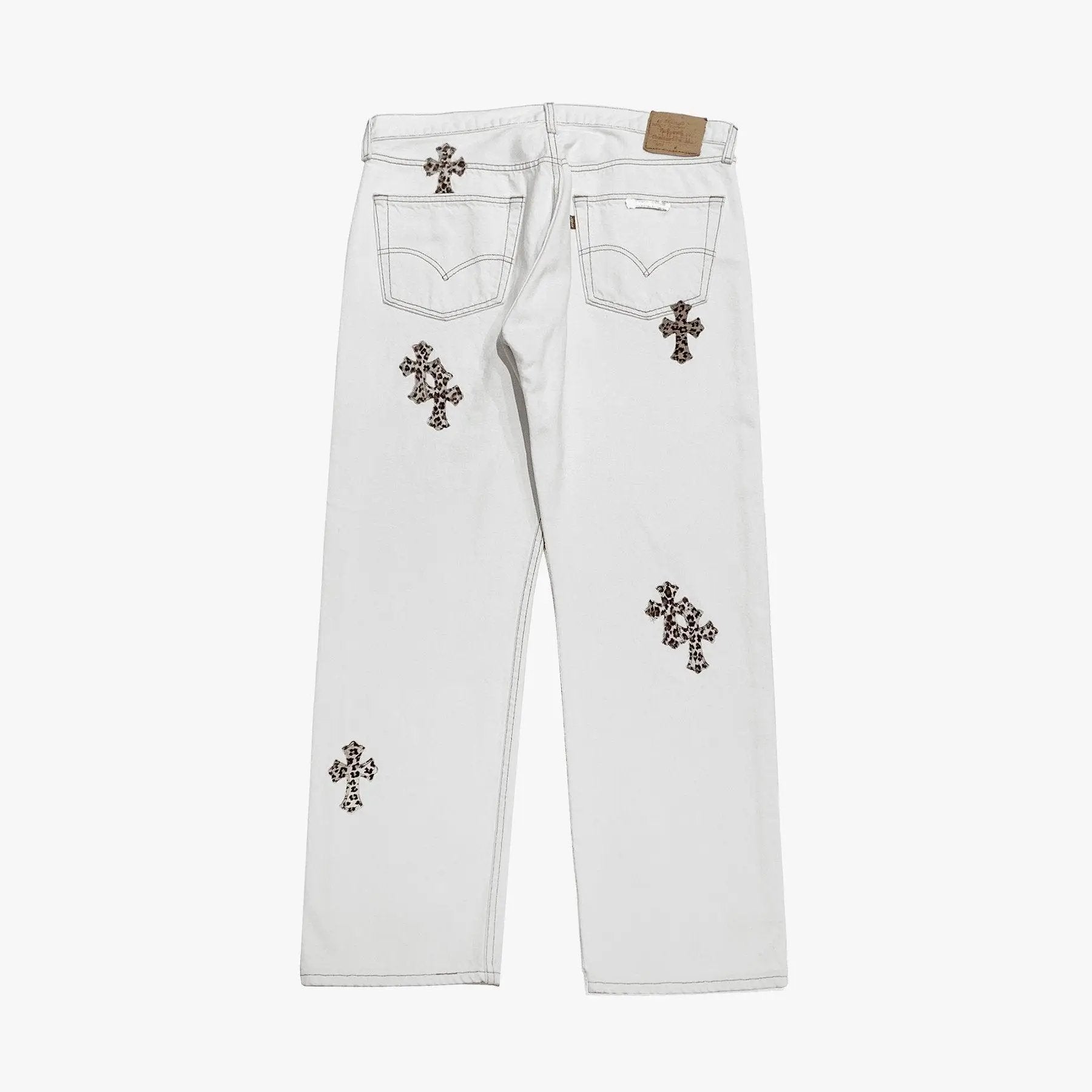Chrome Hearts Levi's 501 Leopard Cross PATCH White Denim Jeans - SHENGLI ROAD MARKET