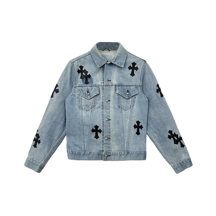 Chrome Hearts Levi's Black Cross Leather Patch Denim Jacket - SHENGLI ROAD MARKET