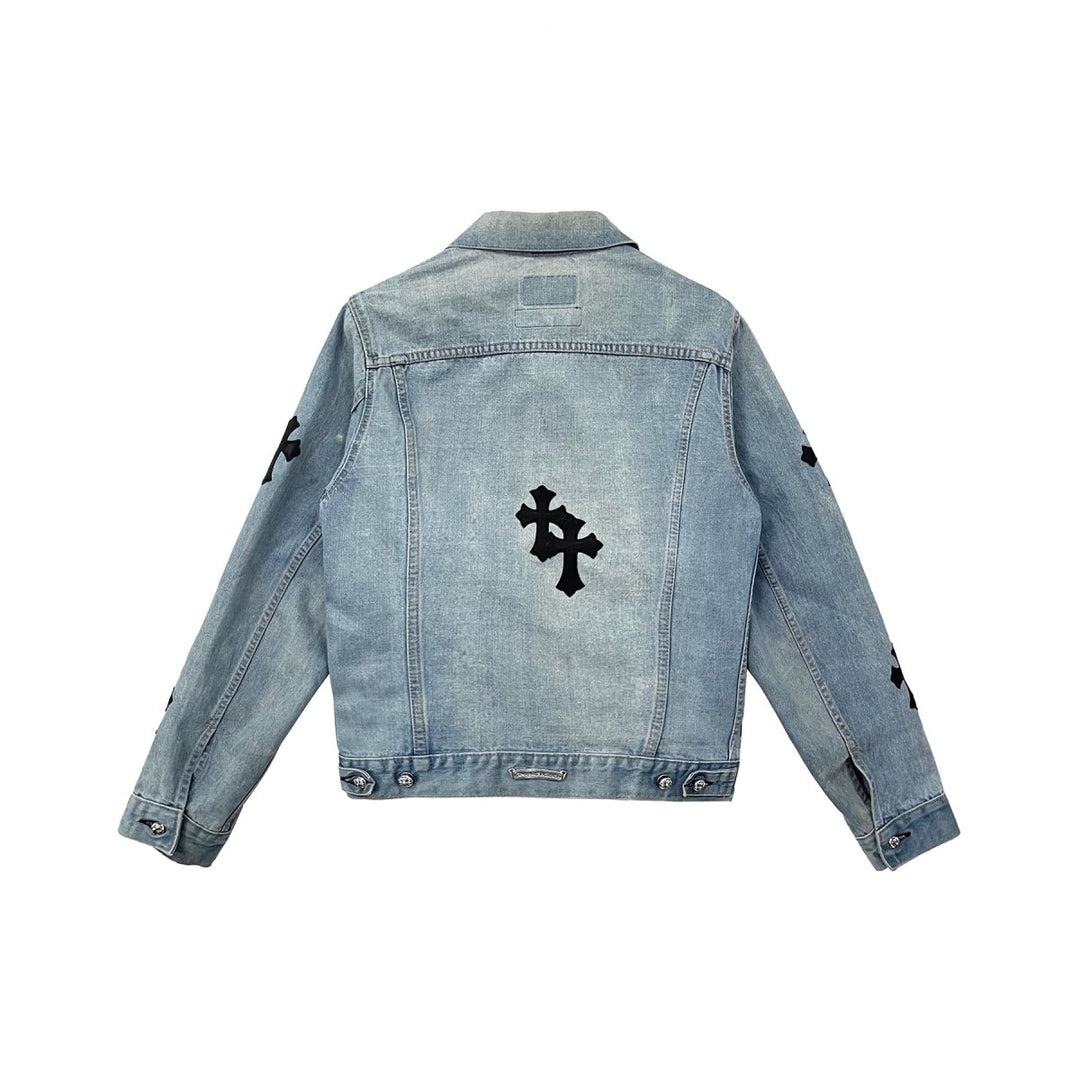 Chrome Hearts Levi's Black Cross Leather Patch Denim Jacket - SHENGLI ROAD MARKET