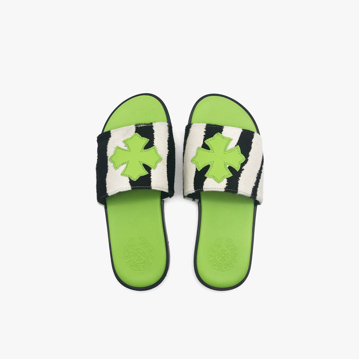 Chrome Hearts Limited Zebra Pattern Green Leather Cross Slipper - SHENGLI ROAD MARKET