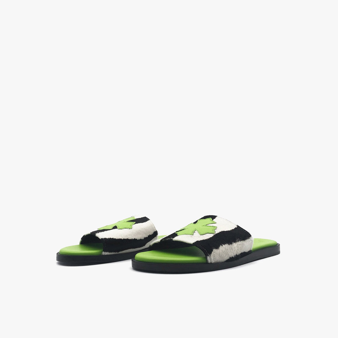 Chrome Hearts Limited Zebra Pattern Green Leather Cross Slipper - SHENGLI ROAD MARKET