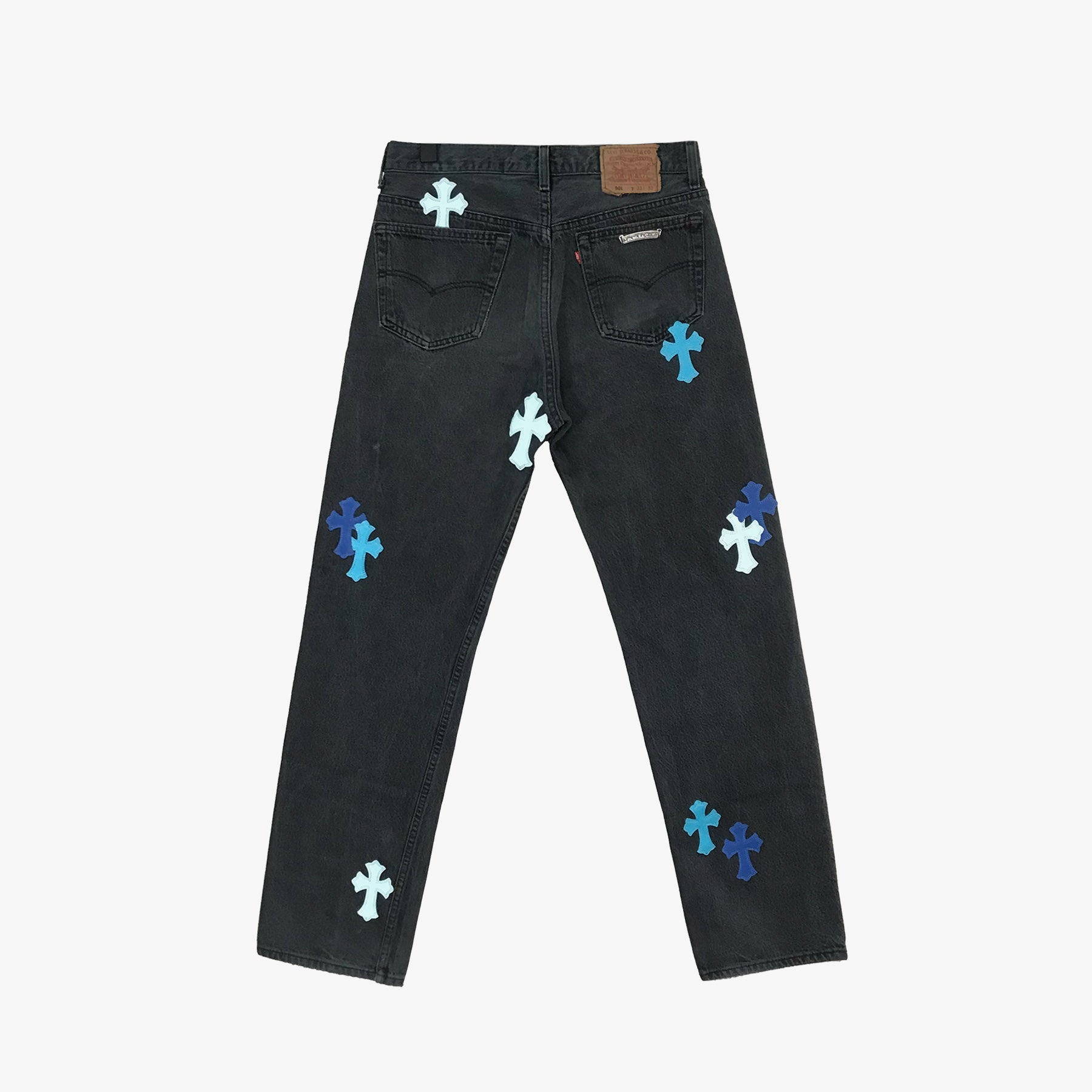 Chrome Hearts London Exclusive Jeans with Blue Leather Cross Patch - SHENGLI ROAD MARKET