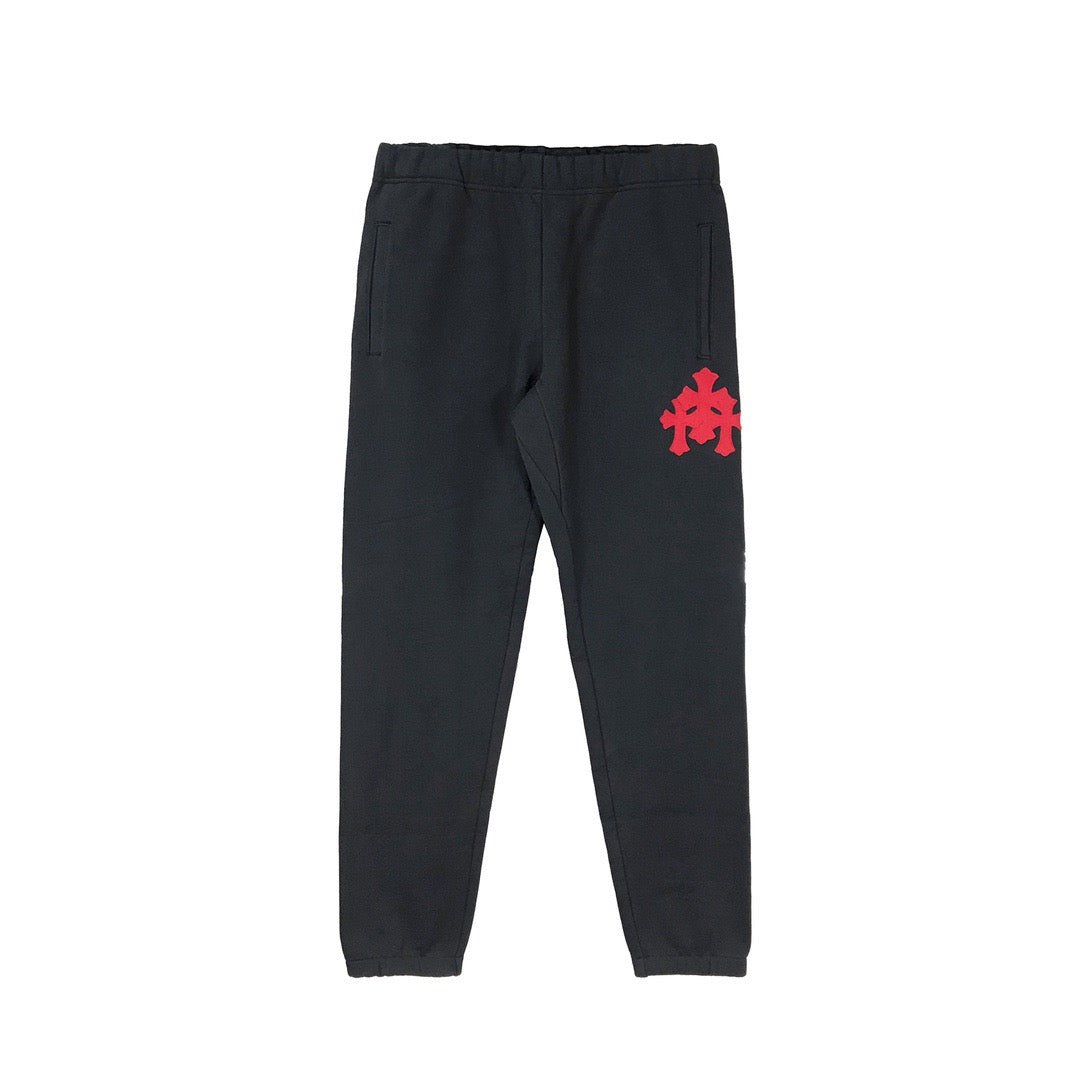 Chrome Hearts Navy Triple Red Leather Cross Patch Sweatpants - SHENGLI ROAD MARKET