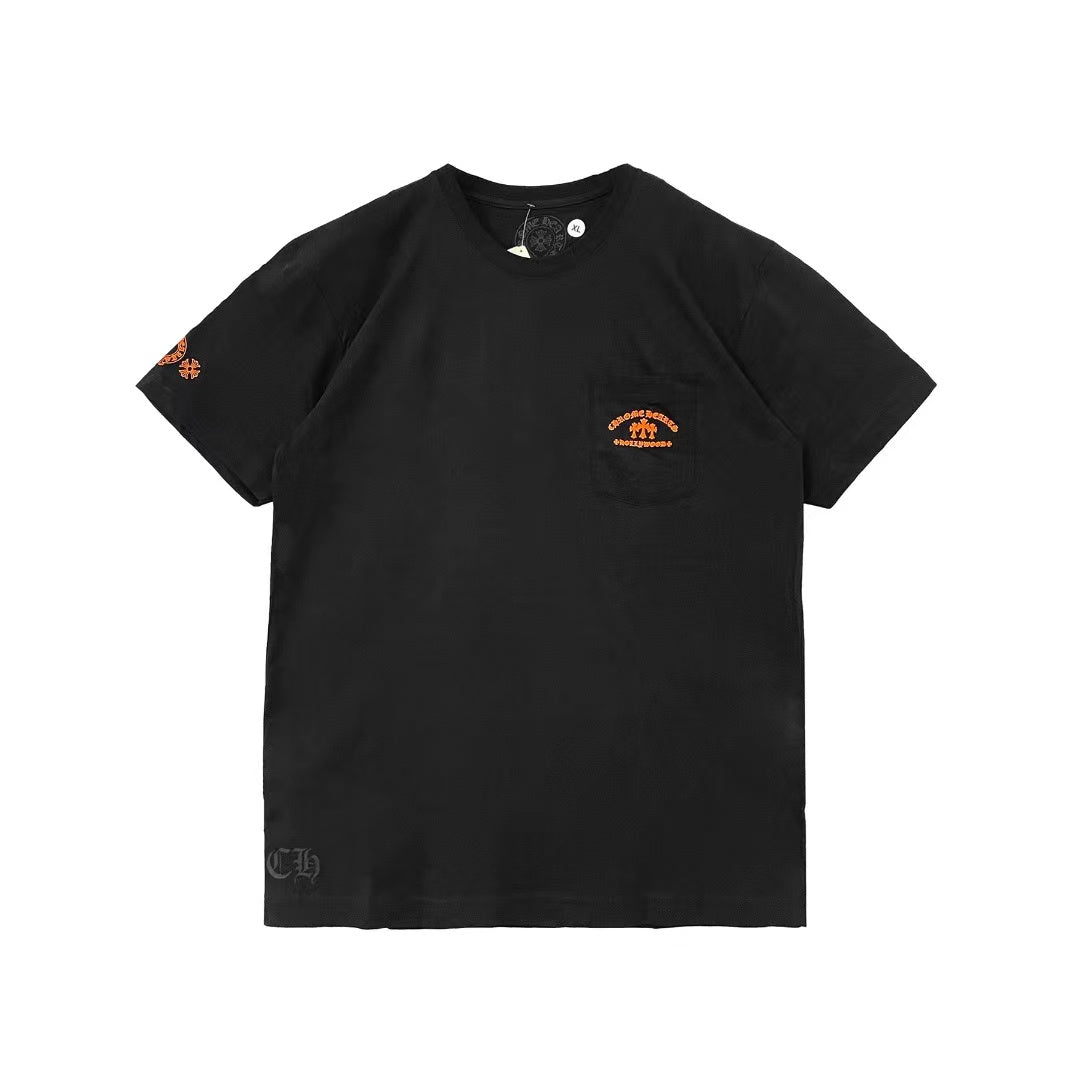 Chrome Hearts Orange Three-Cross Slogan Short Sleeve Tshirt - SHENGLI ROAD MARKET