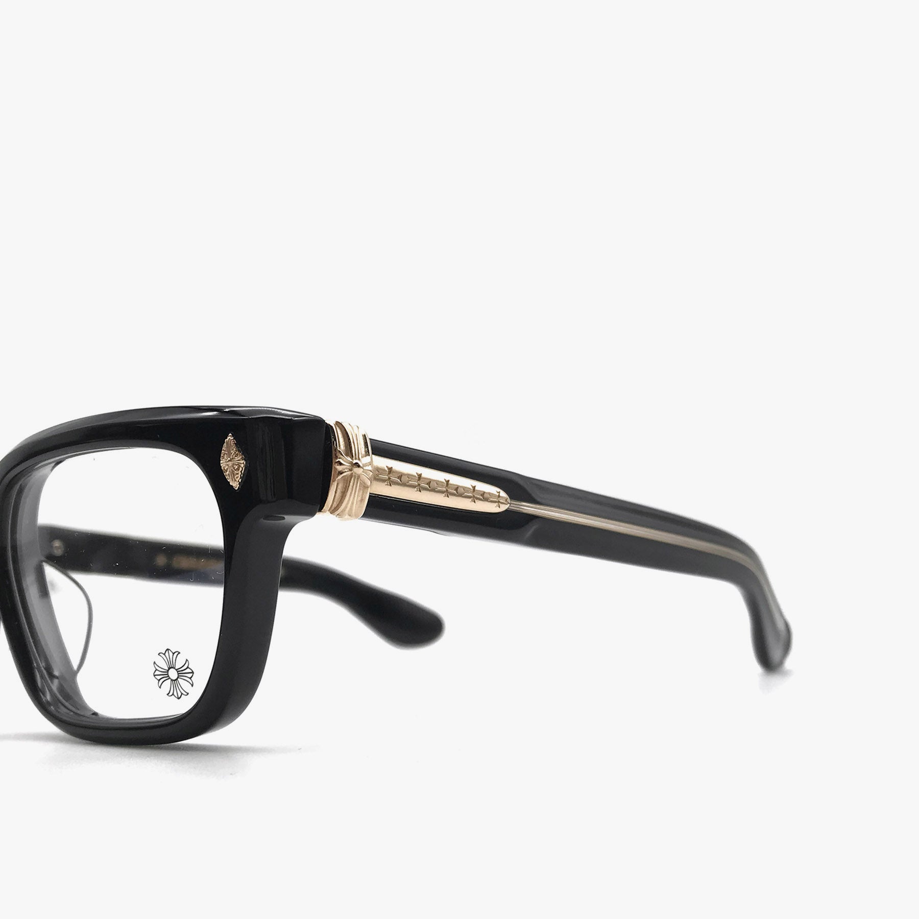 希少【CHROME HEARTS】Pen 15 Black 18k Gold Plated Rx メガネ Chrome Hearts Pen 15 Black / 18k Gold Plated Glasses - Box