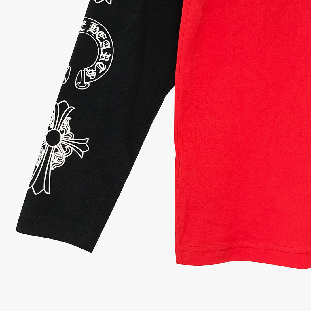 Chrome Hearts Red & Black Horseshoe Cross Logo Long Sleeve T-shirt - SHENGLI ROAD MARKET