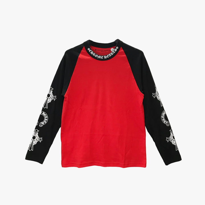 Chrome Hearts Red & Black Horseshoe Cross Logo Long Sleeve T-shirt - SHENGLI ROAD MARKET