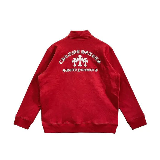 Chrome Hearts Red Hollywood Cross Logo Half Zip Sweatshirt - SHENGLI ROAD MARKET