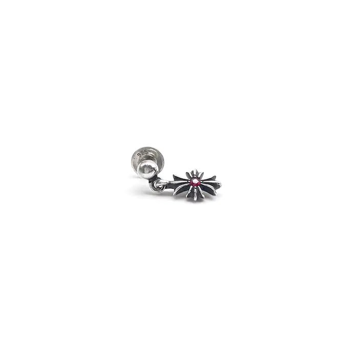 Chrome Hearts Ruby Silver Tiny E Cross Earring - SHENGLI ROAD MARKET