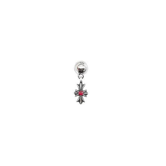 Chrome Hearts Ruby Silver Tiny E Cross Earring - SHENGLI ROAD MARKET