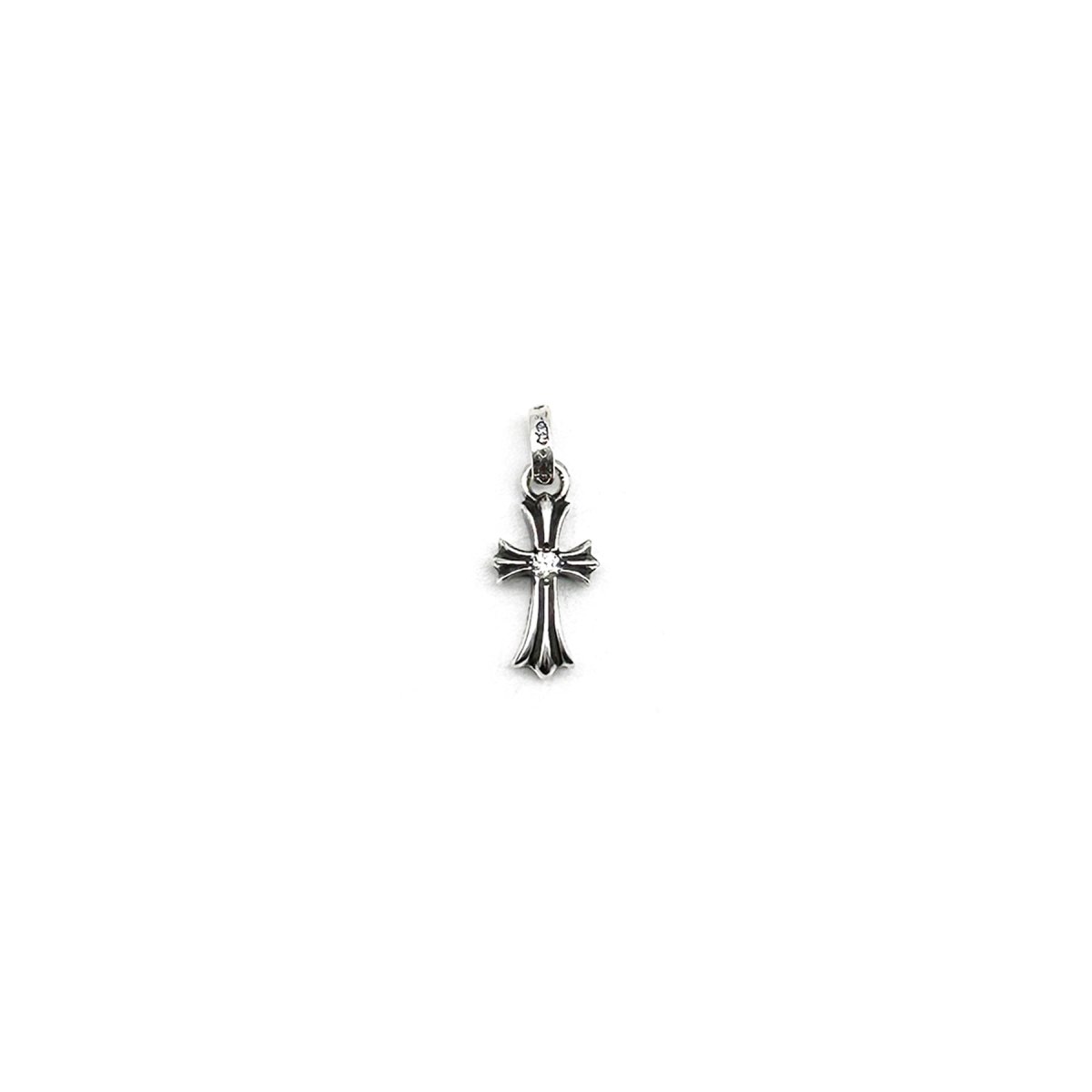Chrome Hearts Silver Baby Fat Cross Pendant with Single Diamond - SHENGLI ROAD MARKET