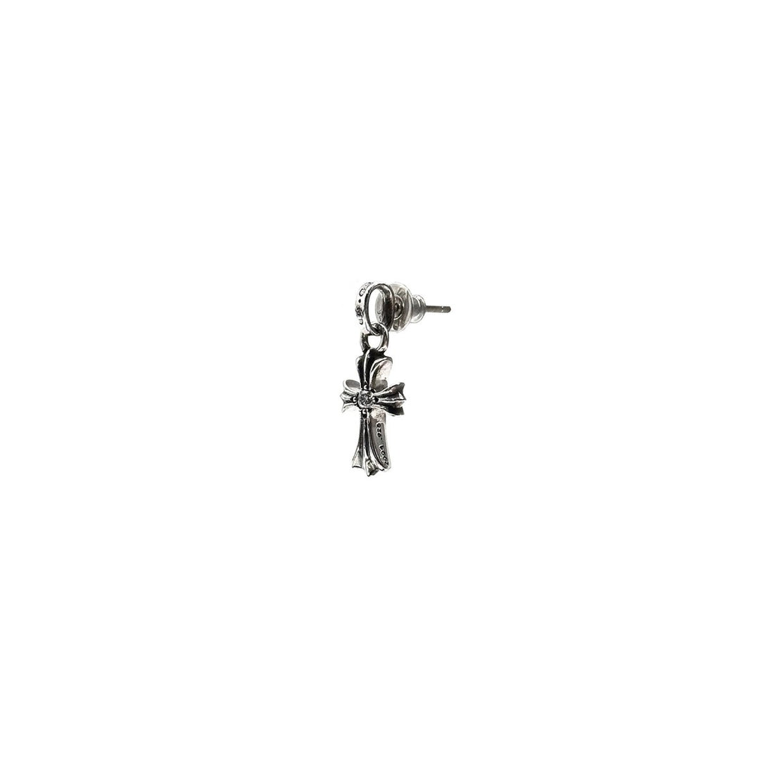 Chrome Hearts Silver Baby Fat Cross With Single Diamond Dangle Earring - SHENGLI ROAD MARKET