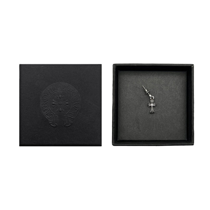 Chrome Hearts Silver Baby Fat Cross With Single Diamond Dangle Earring - SHENGLI ROAD MARKET