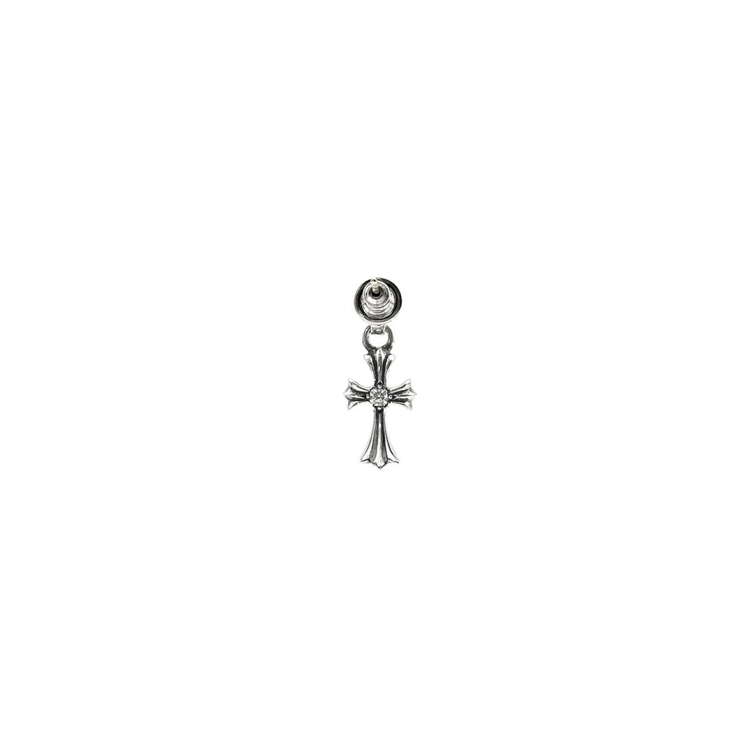 Chrome Hearts Silver Baby Fat Cross With Single Diamond Dangle Earring - SHENGLI ROAD MARKET