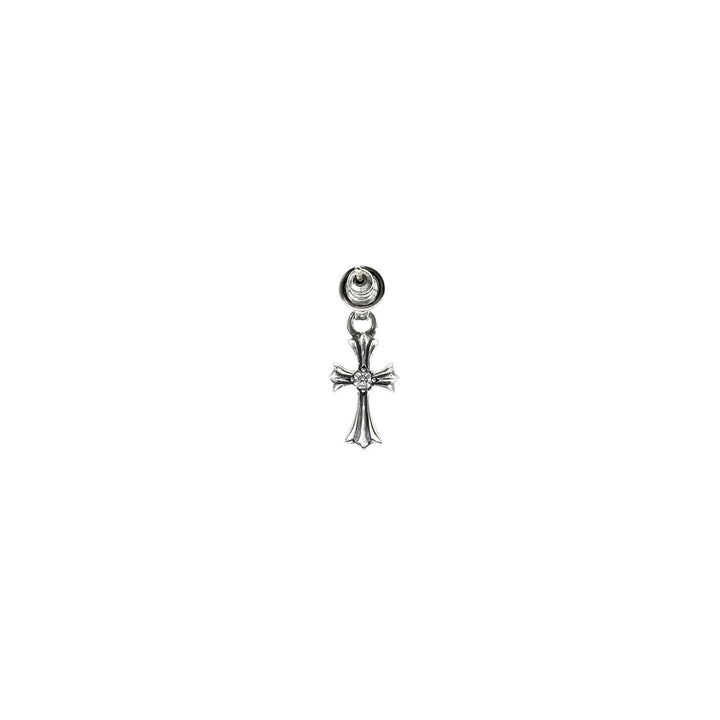 Chrome Hearts Silver Baby Fat Cross With Single Diamond Dangle Earring - SHENGLI ROAD MARKET