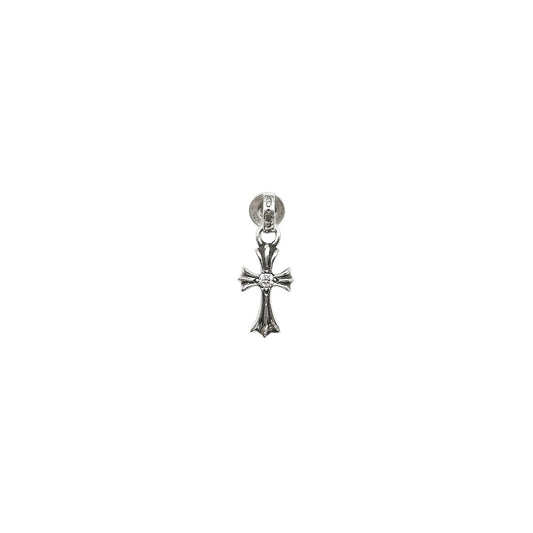 Chrome Hearts Silver Baby Fat Cross With Single Diamond Dangle Earring - SHENGLI ROAD MARKET