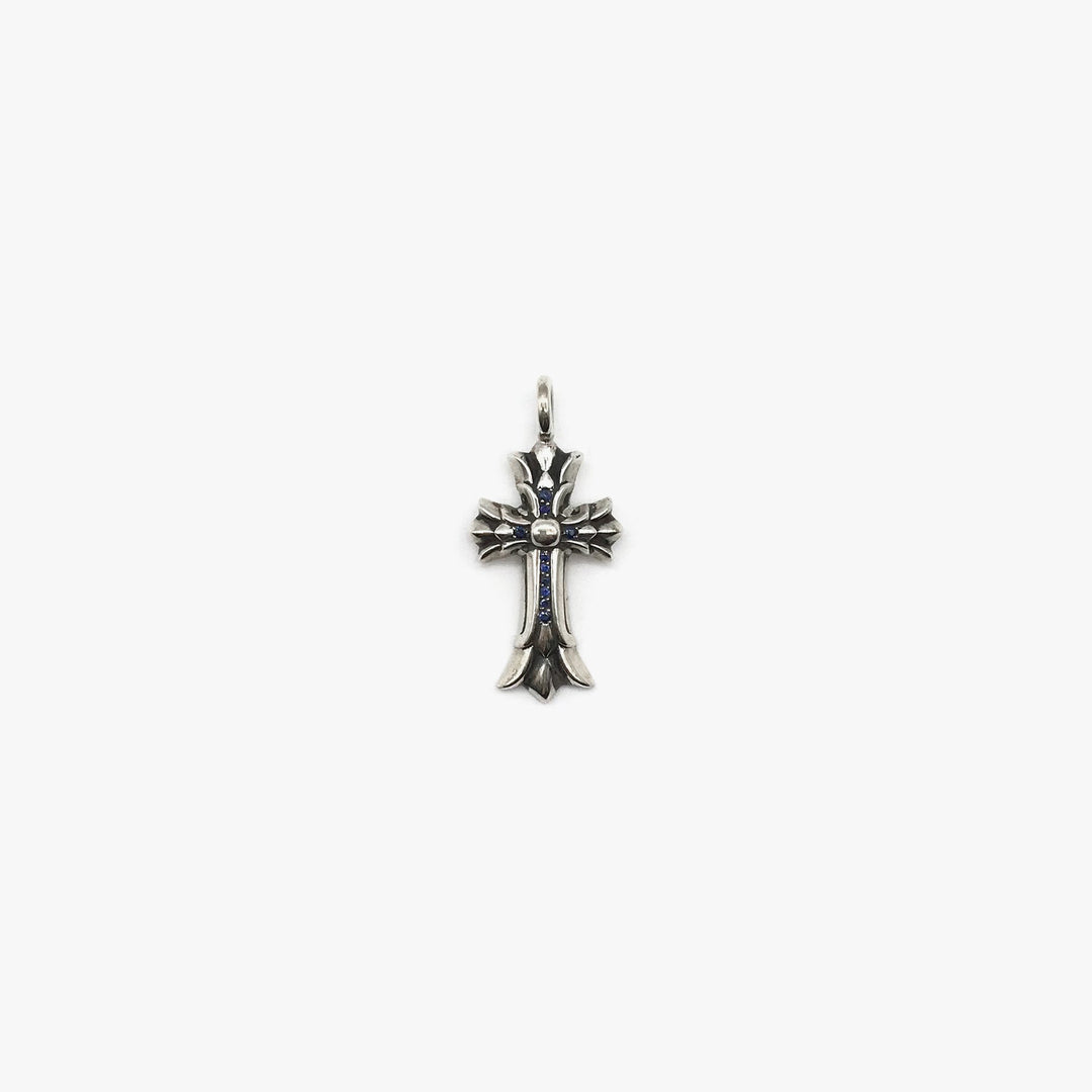 Chrome Hearts Silver & Blue Sapphire Double Cross Necklace Charm - SHENGLI ROAD MARKET