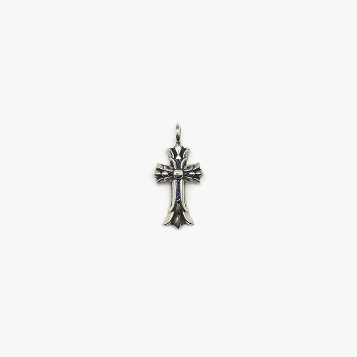 Chrome Hearts Silver & Blue Sapphire Double Cross Necklace Charm - SHENGLI ROAD MARKET