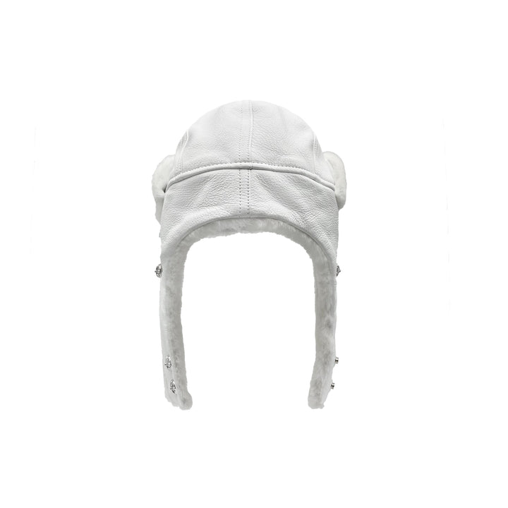 Chrome Hearts Silver Button White Fur Hat With Ear Flaps - SHENGLI ROAD MARKET