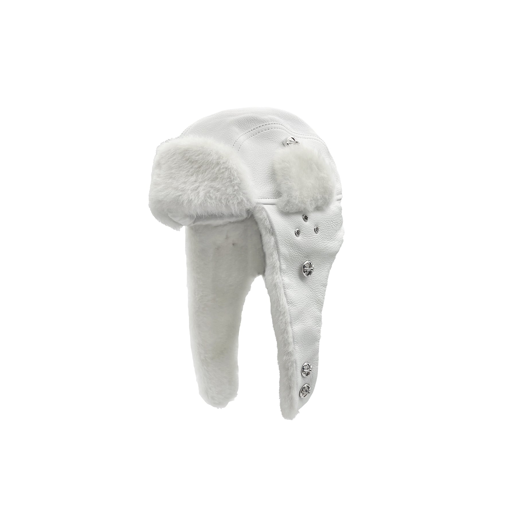 Chrome Hearts Silver Button White Fur Hat With Ear Flaps