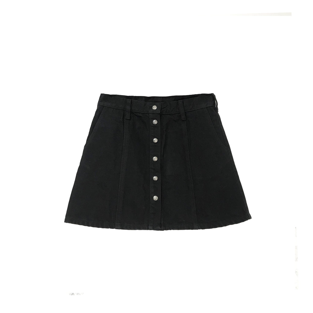 【韓国 Kleesier】checked diary button skirt Black checked diary button skirt - Kleesier