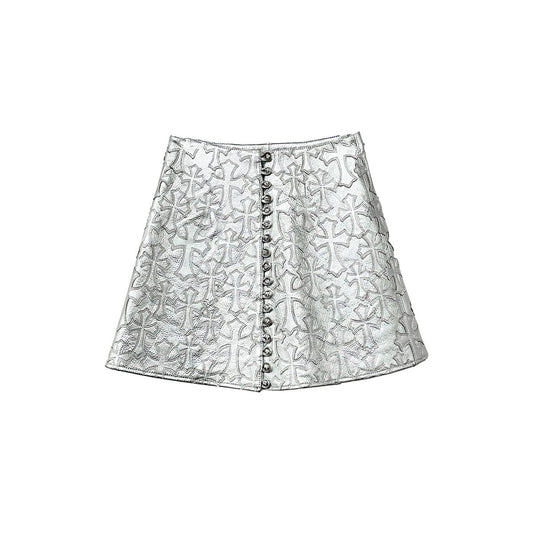 Chrome Hearts Silver Buttons Tonal Cross Patch Leather Skirt - SHENGLI ROAD MARKET