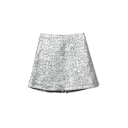 Chrome Hearts Silver Buttons Tonal Cross Patch Leather Skirt - SHENGLI ROAD MARKET