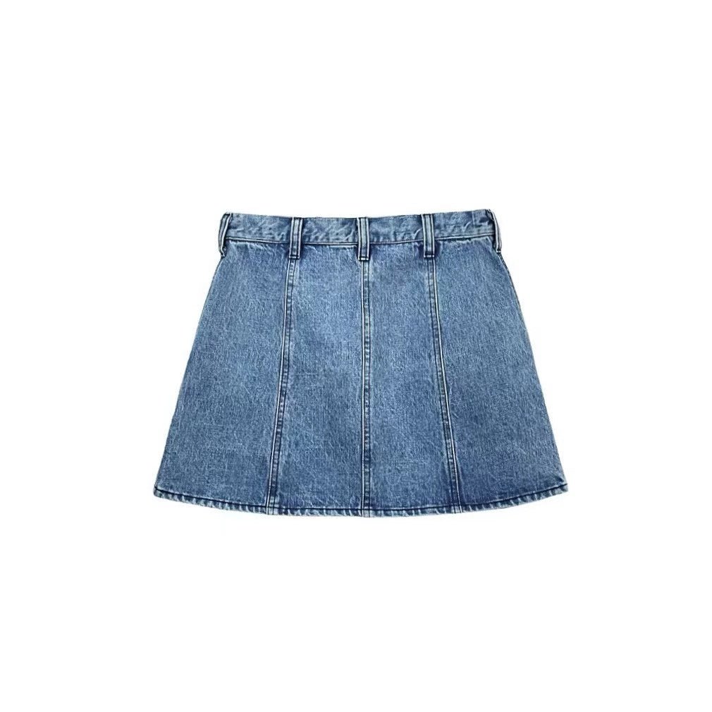 Chrome Hearts Silver Buttons Washed Blue Denim Skirts - SHENGLI ROAD MARKET