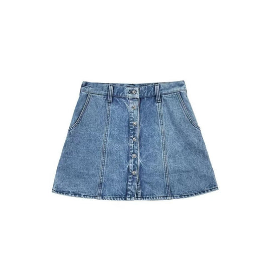 Chrome Hearts Silver Buttons Washed Blue Denim Skirts - SHENGLI ROAD MARKET