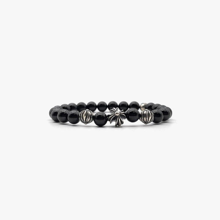 Chrome Hearts Silver Cross Black Obsidian Bracelet - SHENGLI ROAD MARKET