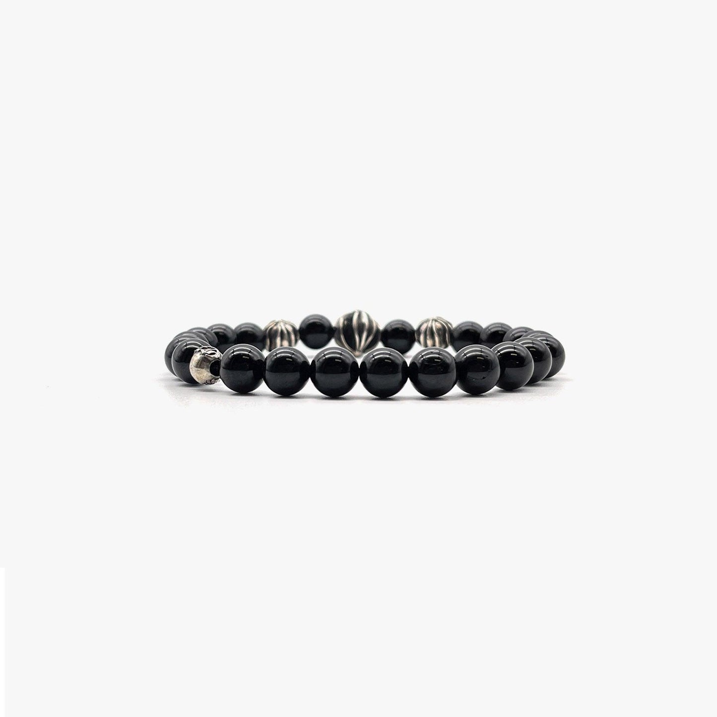 Chrome Hearts Silver Cross Black Obsidian Bracelet - SHENGLI ROAD MARKET